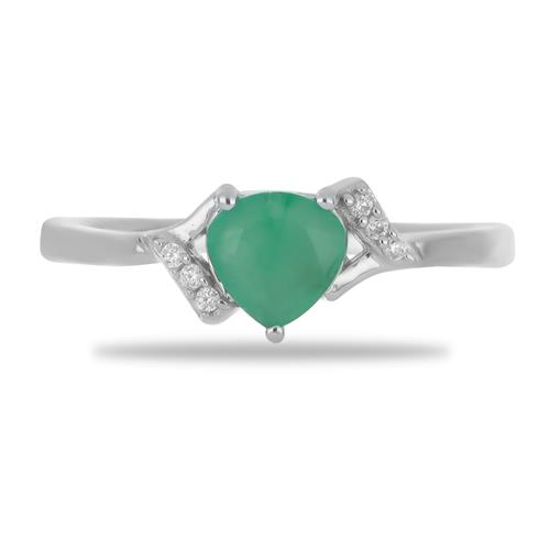 BUY NATURAL EMERALD WITH WHITE ZIRCON GEMSTONE CLASSIC RING IN 925 SILVER